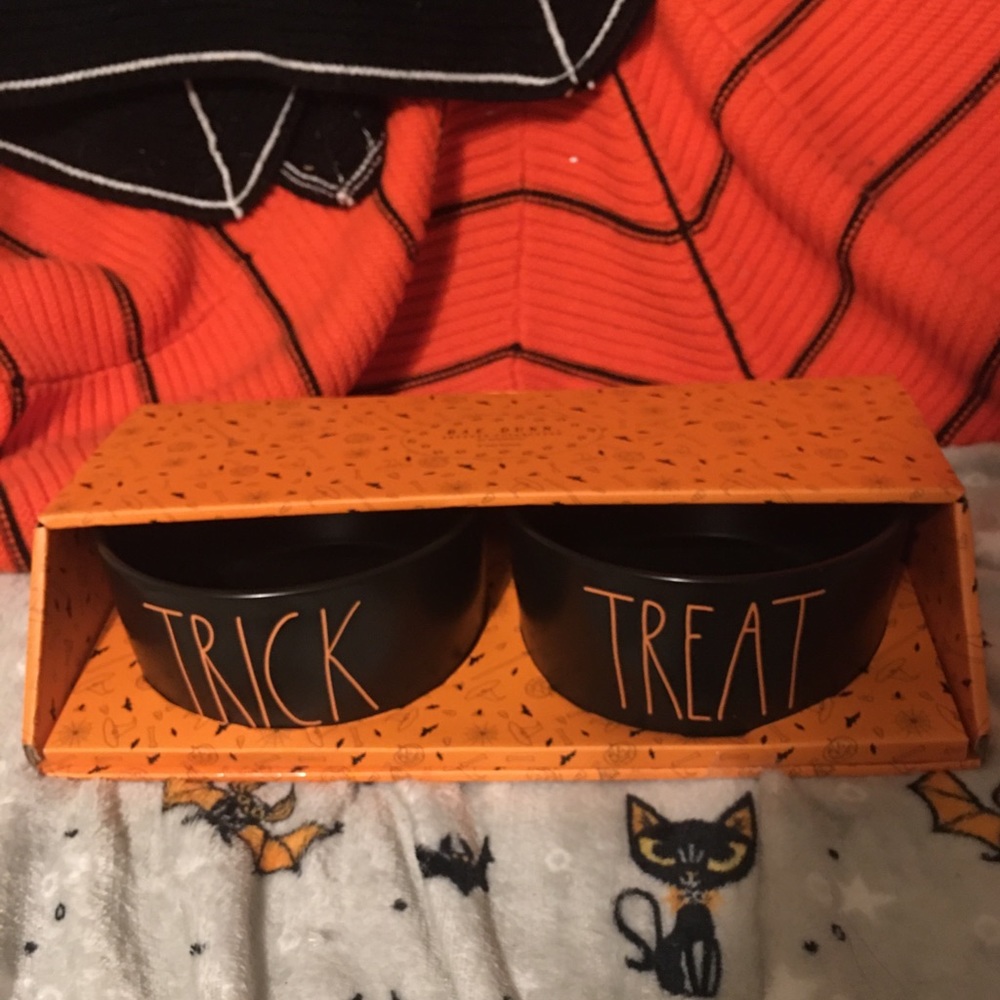 Rae Dunn pet bowls “Trick Treat” 6 in